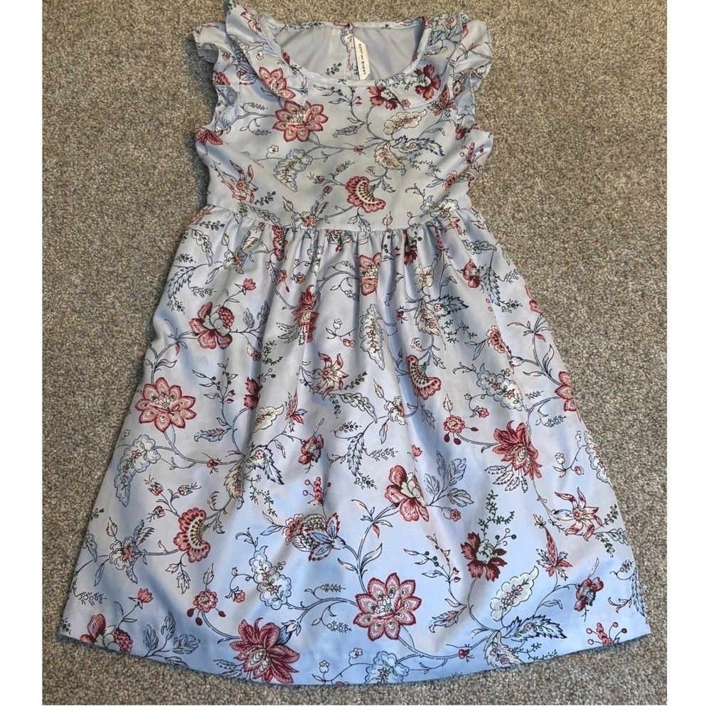 Janie and Jack Floral Dress Girls Size‎ 6 Light Blue Red Ruffle Trim Collar - Picture 5 of 6